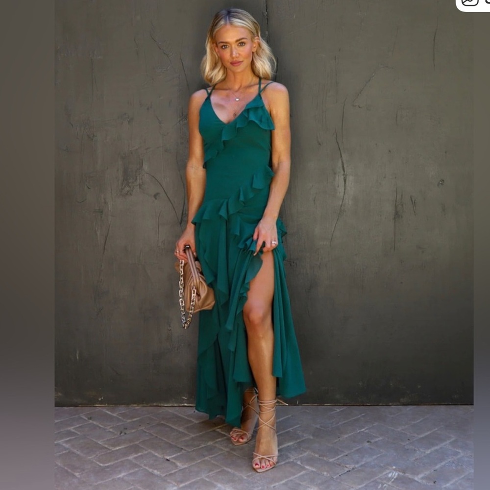 Chic Teal Ruffle High Low Dress